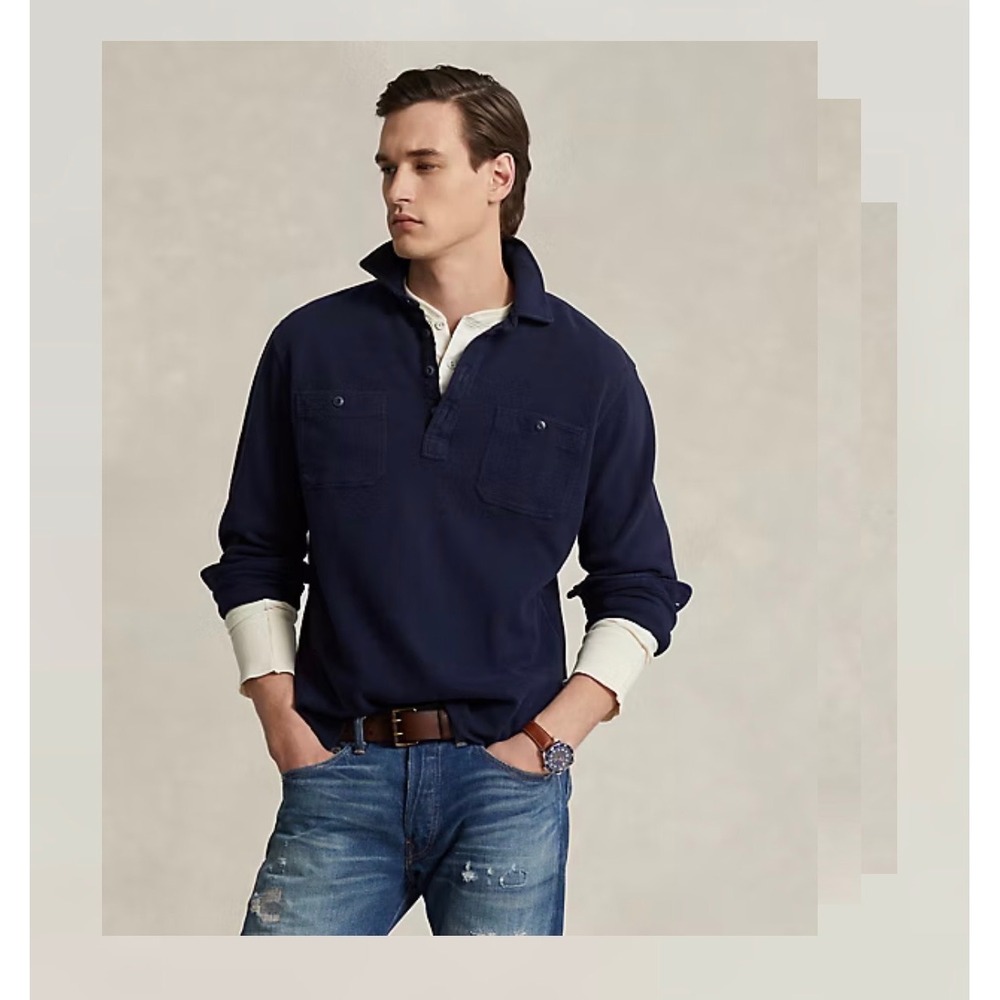 Polo Country Ralph Lauren Men's L Blue ‎ Classic Fit Moleskin Popover Workshirt